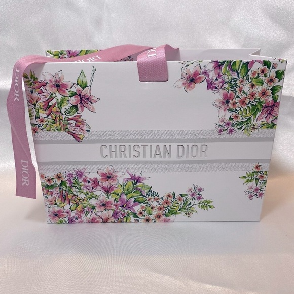 Dior Gift Bag in Colored Floral design with Pink Ribbon - 7.5Lx5.5W - NEW - Picture 1 of 6